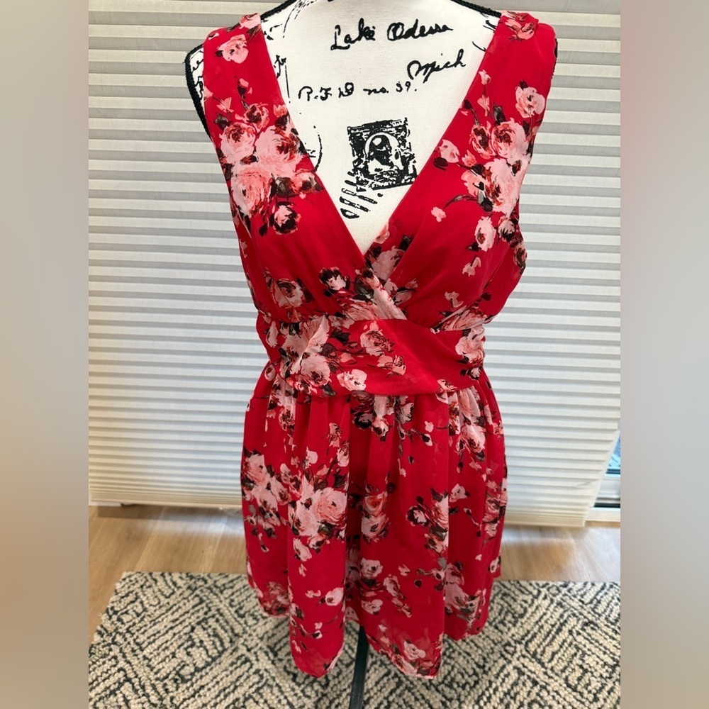 Red Floral Midi Dress